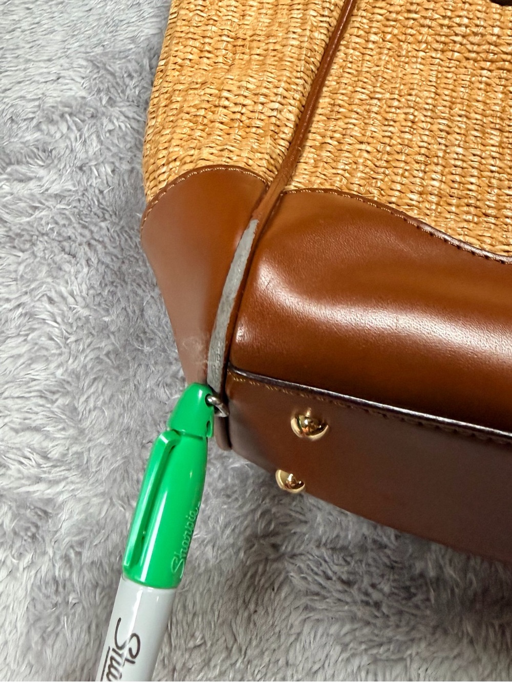 Lauren Ralph Lauren Straw Tote with Brown Leather Trim - Picture 10 of 11
